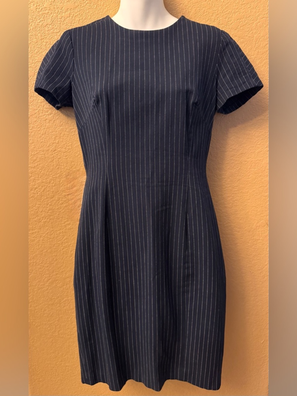 Banana Republic Pinstripe Dress Cap Sleeve Navy 6